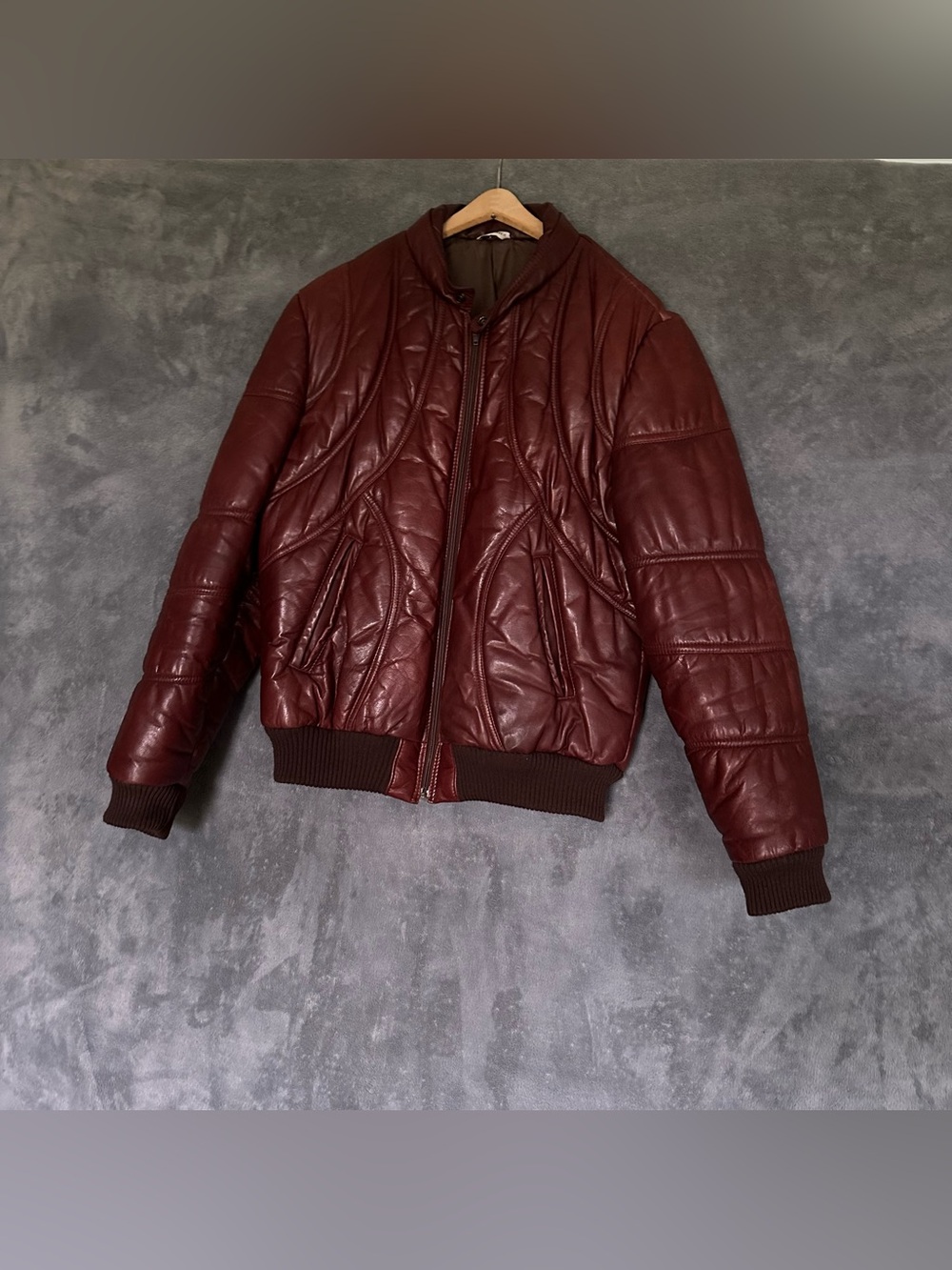 Saks Fifth Avenue Vintage 1980’s Brown Bomber Leather Quilted Jacket Size L 44